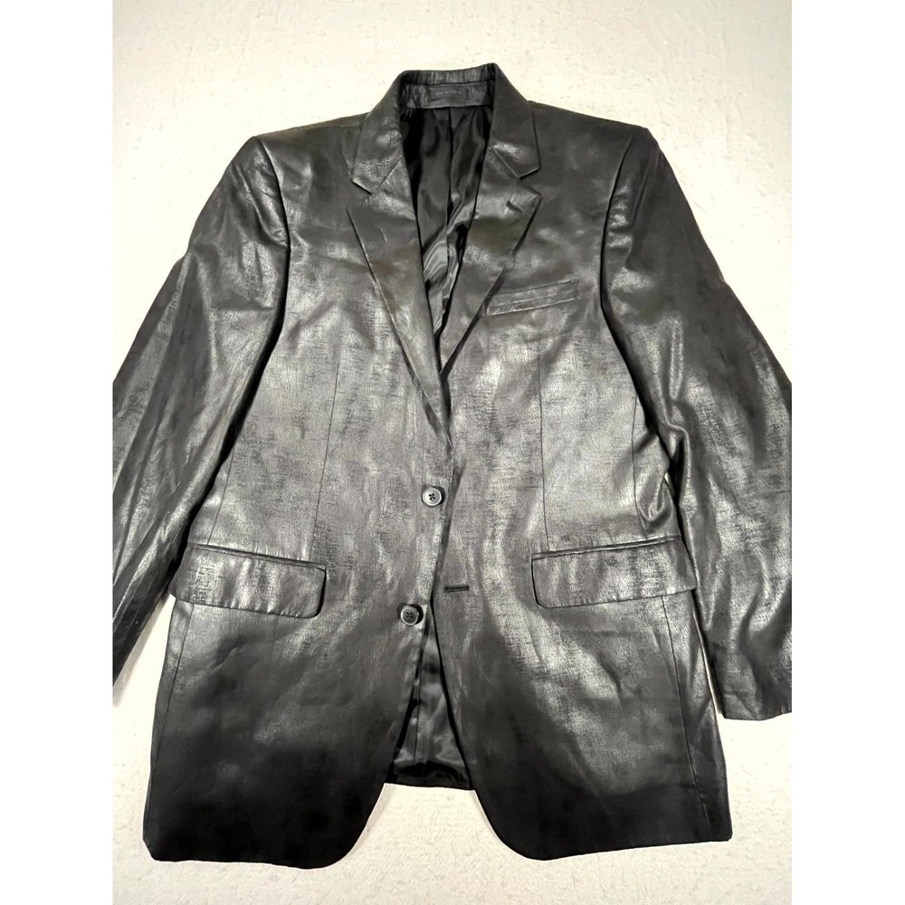 Andrew Fezza Y2k Sport Coat Mens 2 Black Leather Notch Lapel Business Blazer